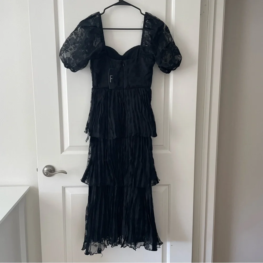 New Years Eve Lulus Black Floral Jacquard Pleated Midi Dress Size XS - Picture 8 of 10